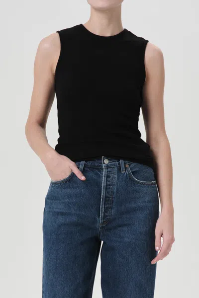 Agolde Womens Black Poppy Ribbed Stretch-woven Top