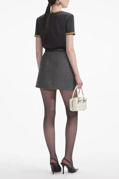 Self-portrait Embellished Satin Minidress In Black