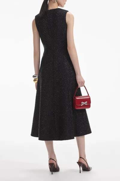 Self-portrait Tinsel Boucle Buttoned Midi Dress In Black