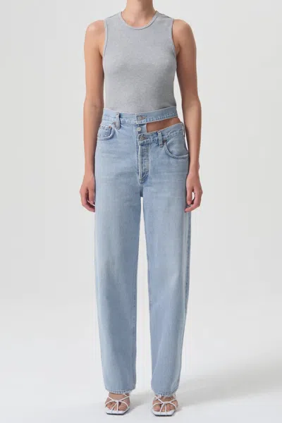 Agolde Broken Waistband High Rise Relaxed Straight Leg Jeans In Sideline
