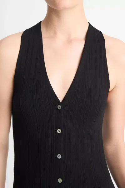 Shop Vince Button V-neck Tank Top In Black