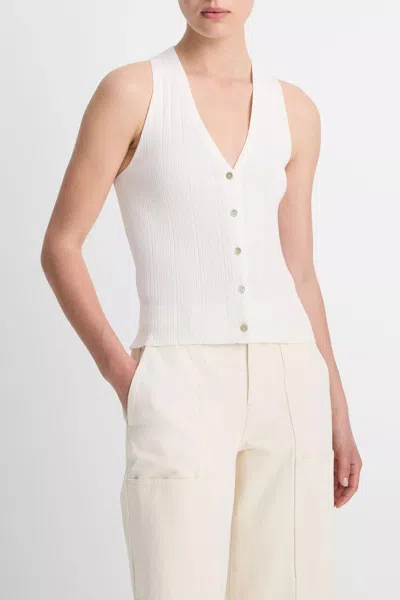 Vince Button V-neck Tank Top In Off-white