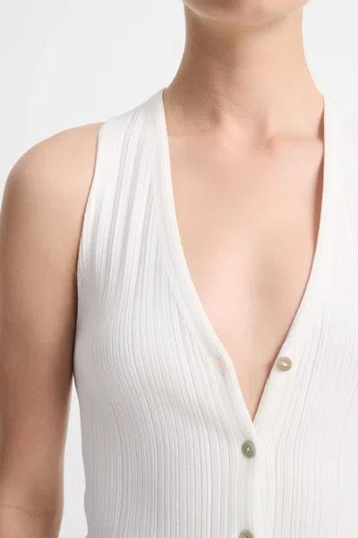 Vince Button V-neck Tank Top In Off-white