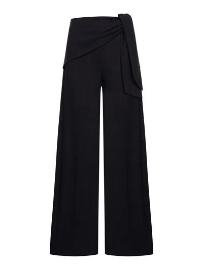 Shop Max Mara Wool Trousers With Bow In Black