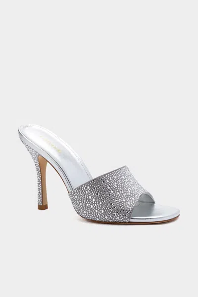 Larroude Colette Crystal Mule In Gray Suede