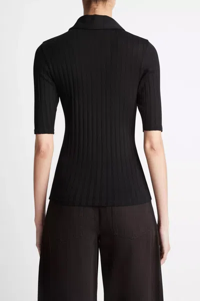 Vince Elbow-sleeve Silk Rib Polo Shirt