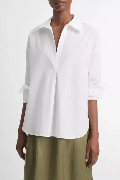 Vince Cotton Half-placket Shirt In Optic-white
