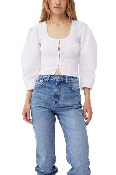 Ganni Smocked Cotton-poplin Cropped Blouse