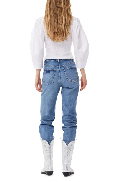 Ganni Smocked Cotton-poplin Cropped Blouse