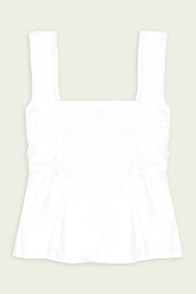 Ganni Cotton Poplin Smock Strap Blouse In Bright White