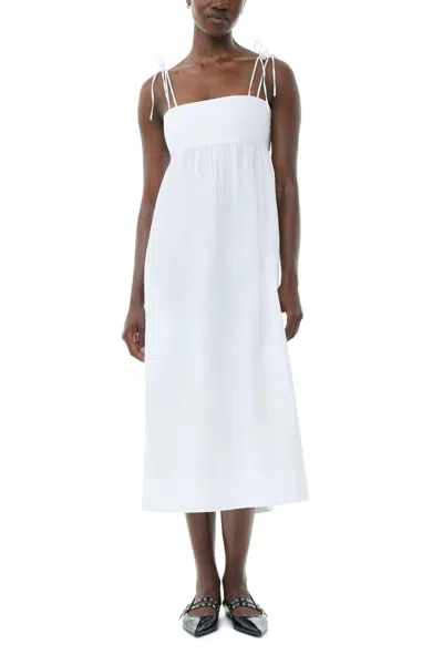 Shop Ganni Cotton Poplin String Midi Dress In Bright White