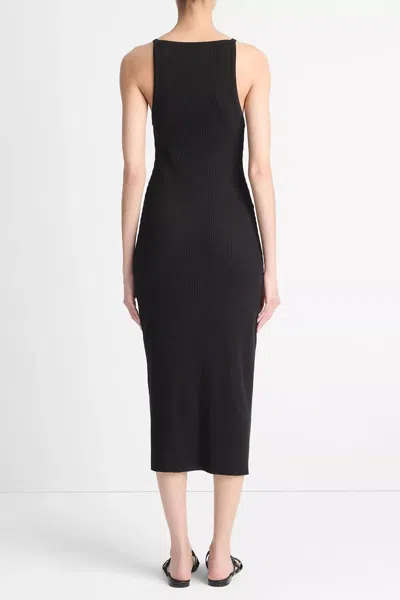 Vince Cotton-blend Ribbed High-neck Tank Dress In Black