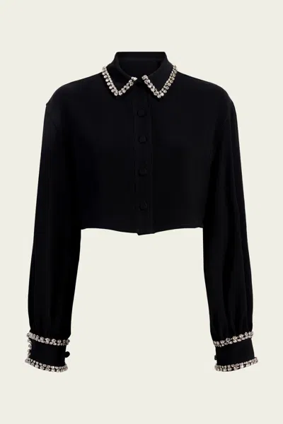 Cinq À Sept Juneve Rhinestone-embellished Button-front Crop Top