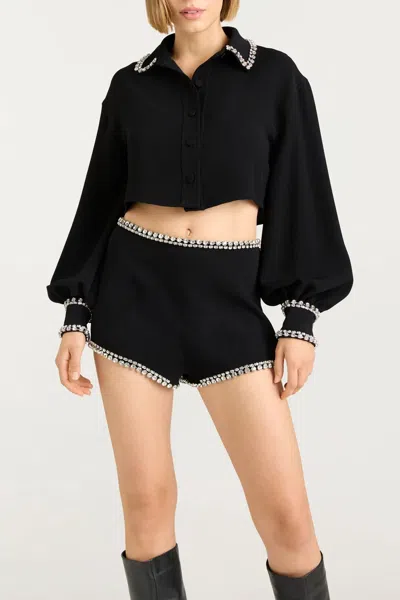 Cinq À Sept Juneve Rhinestone-embellished Button-front Crop Top