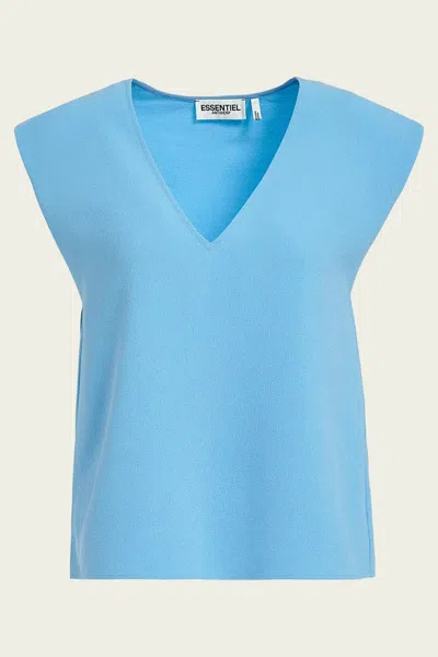 Essentiel Antwerp Falling Sleeveless V-neck Top In Blue