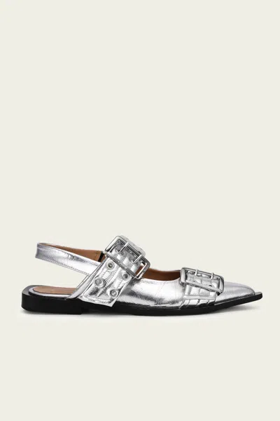 Ganni Buckle Metallic Ballerinas