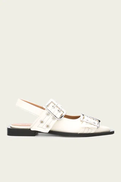 Ganni Feminine Buckle Ballerina Naplack Sandal In Egret In Neutral