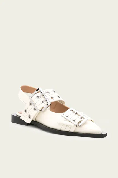 Ganni Feminine Buckle Ballerina Naplack Sandal In Egret In Neutral