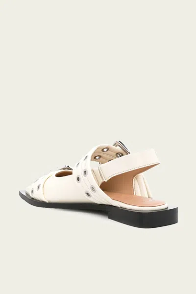 Ganni Feminine Buckle Ballerina Naplack Sandal In Egret In Neutral
