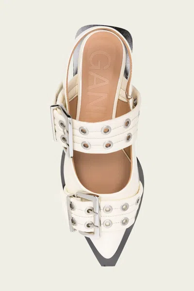 Ganni Feminine Buckle Ballerina Naplack Sandal In Egret In Neutral