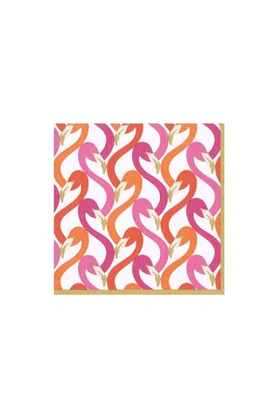 Caspari Flamingo Flock Paper Cocktail Napkins In Fuchsia