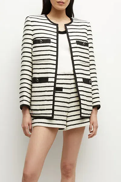 Shop Veronica Beard Foster Striped Dickey Jacket In Ivory Black