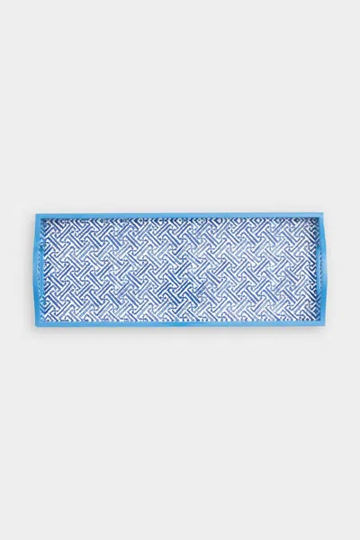 Caspari Fretwork Lacquer Bar Tray In Blue
