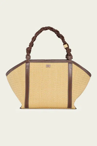 Shop Ganni Bou Medium Tote Raffia In Nature