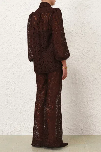 Shop Zimmermann Illustration Lace Blouse In Chocolate