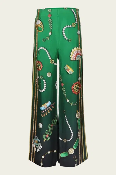 Shop Casablanca La Boite A Bijoux Silk Trousers In Green