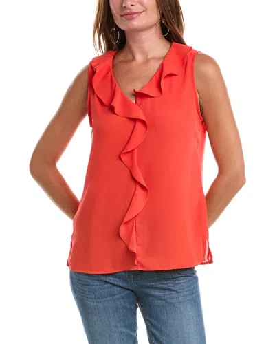 Vince Camuto Ruffle Neck Sleeveless Georgette Blouse In Red