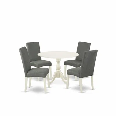 East West Furniture Dmdr5-lwh-07 5 Piece Dining Table Set Consists Of 1 Drop Leaves Wooden Table And 4 Grey Linen Fabric