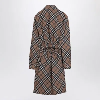 Shop Burberry Check Wool Blend Midi Dress With Belt In Tan