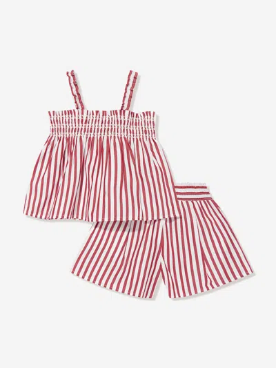 Polo Ralph Lauren Ralph Lauren Girls Striped Shorts Set In Red
