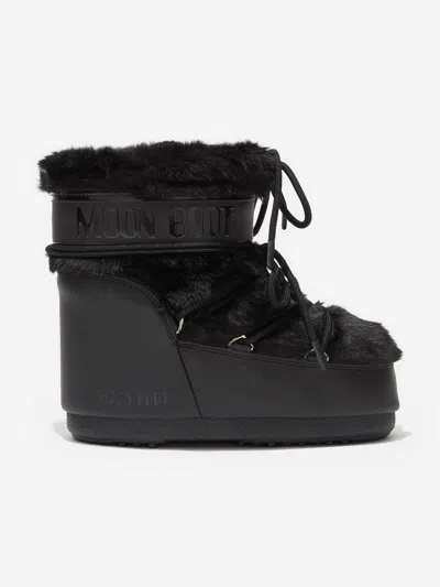 Moon Boot Kids Icon Low Faux Fur Boots In Black