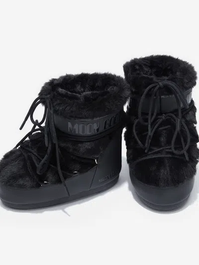 Moon Boot Kids Icon Low Faux Fur Boots In Black