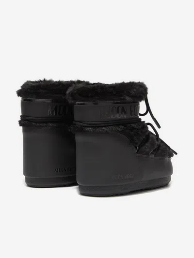 Moon Boot Kids Icon Low Faux Fur Boots In Black