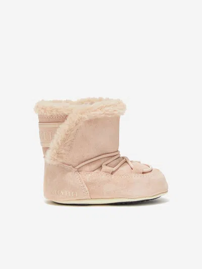 Moon Boot Baby Girls Suede Crib Boots In Pink
