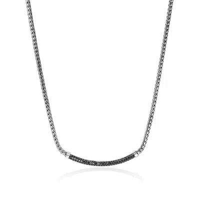 John Hardy Sterling Silver Jh Essentials Black Sapphire Pave Curved Bar Necklace, 16-18 In Sterling Silver