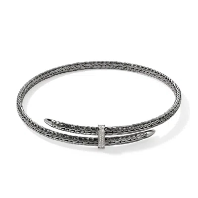 John Hardy Spear Coil Choker, Dark Silver, Diamonds In Silver