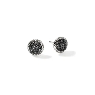 John Hardy Sterling Silver Jh Essentials Black Sapphire Pave Framed Stud Earrings In Sterling Silver