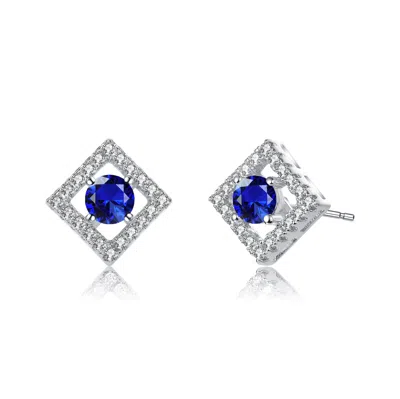 Rachel Glauber Stylish Halo Stud Earrings With Colored Cubic Zirconia In Blue