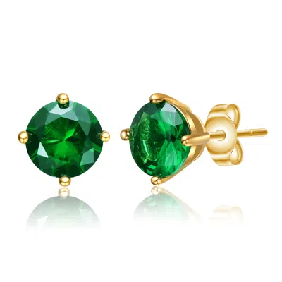 Rachel Glauber Stud Earrings With Colored Cubic Zirconia In Green