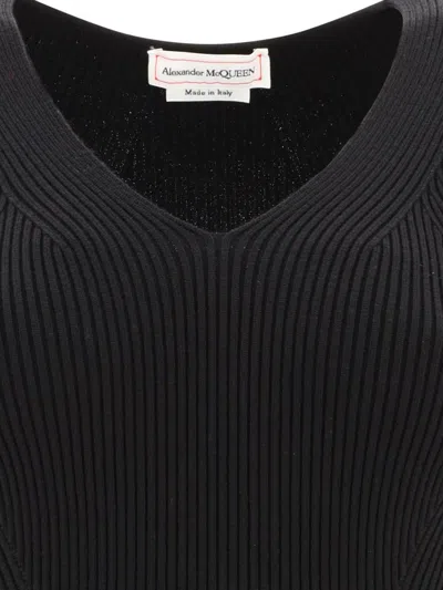 Alexander Mcqueen Cutout Ribbed Wool-blend Sweater In Black