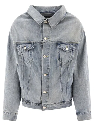 Balenciaga Shoulderless Jacket With Pockets And Vintage Style In Gray