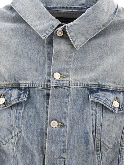Balenciaga Shoulderless Jacket With Pockets And Vintage Style In Gray