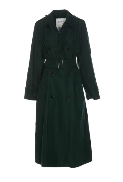 Shop Burberry Trench Coats In Green