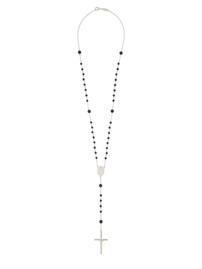 Shop Dolce & Gabbana Rosary Necklace With Natural Stones In Silver