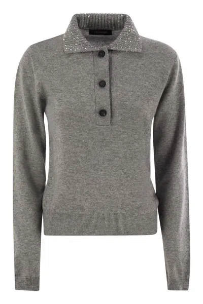 Fabiana Filippi Women's Wool, Silk And Cashmere Polo Collar Sweater In Grey