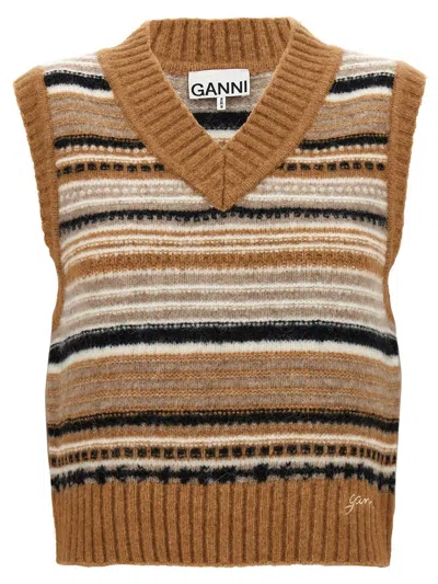 Shop Ganni Brown Wool Knitwear In Printed